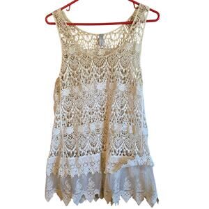 Vanity cream crochet and lace blouse size large